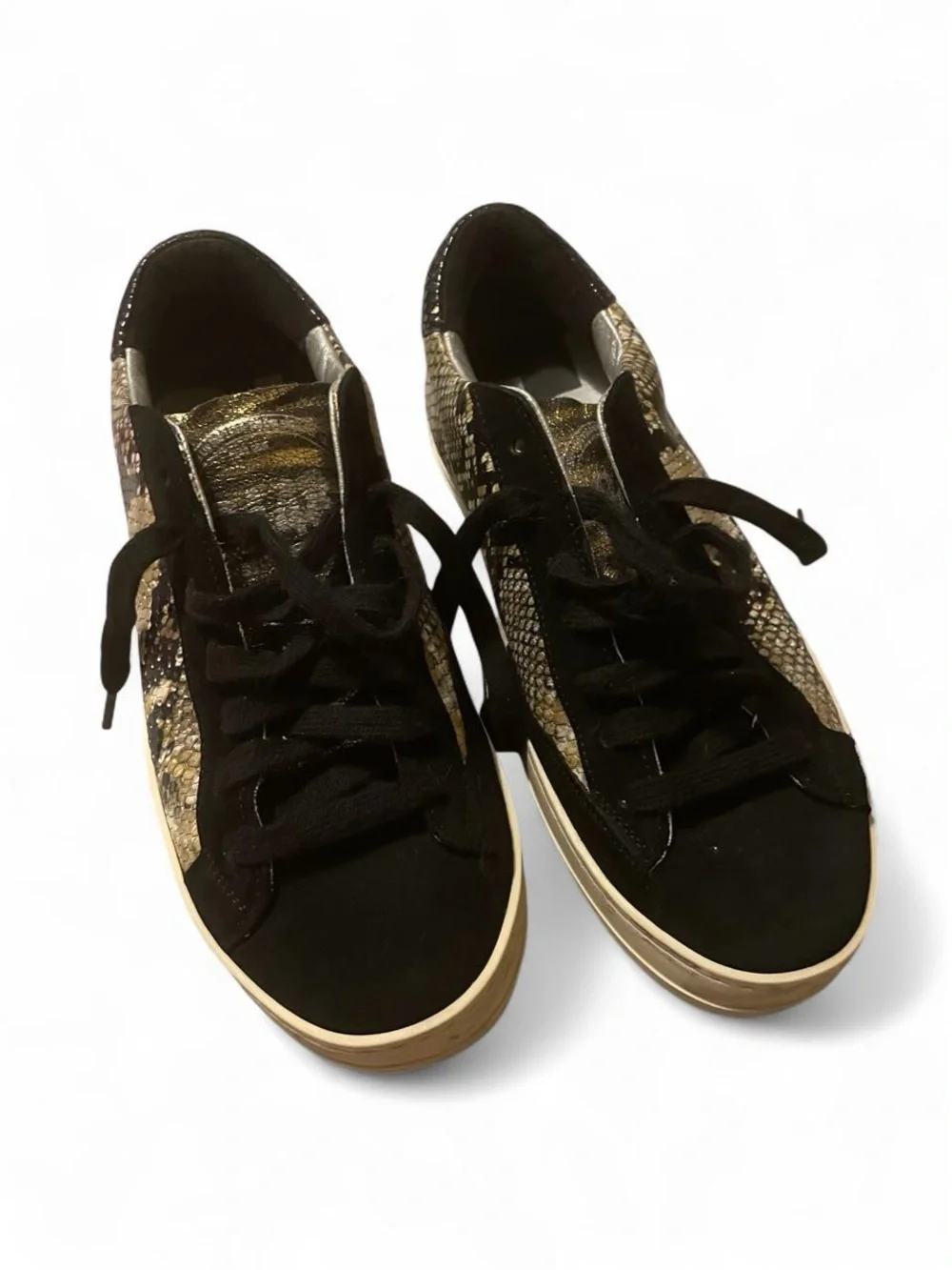 P448 Women's Black & Gold Snake-Print Lace-Up Sneakers